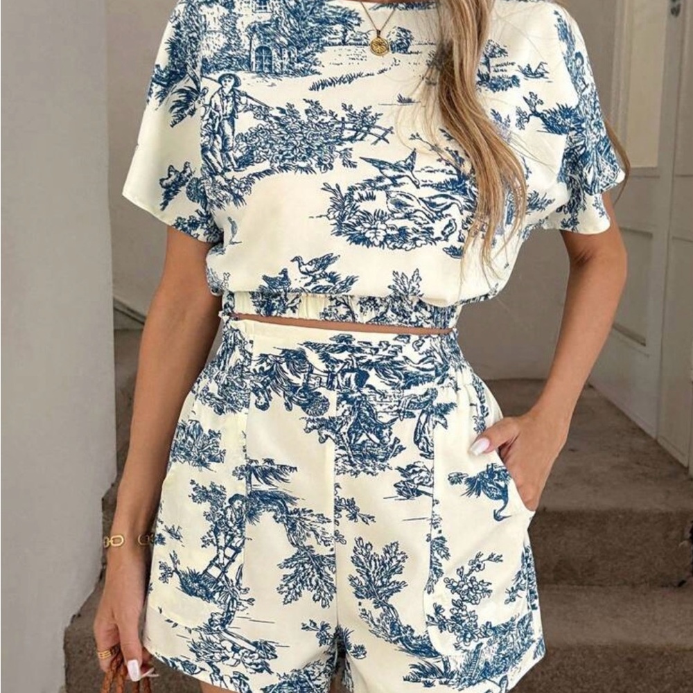 SHEIN Blue and White Two-Piece Set
